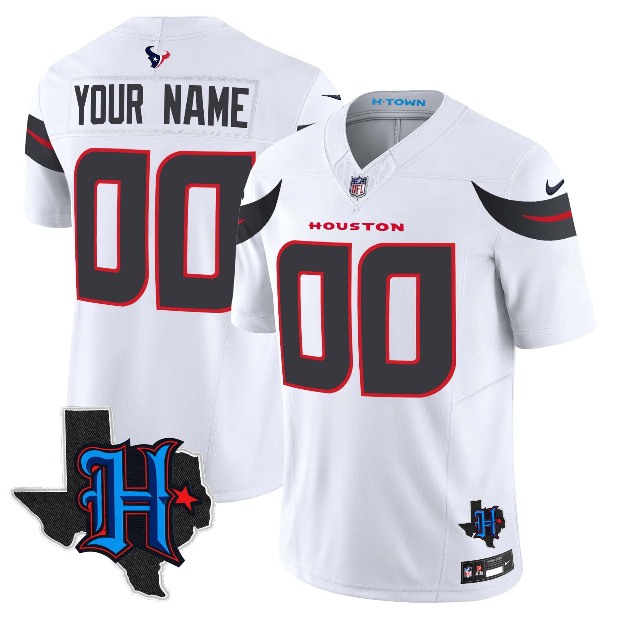 Men Houston Texans White 2024 Nike Patch Vapor Limited Custom NFL Jersey